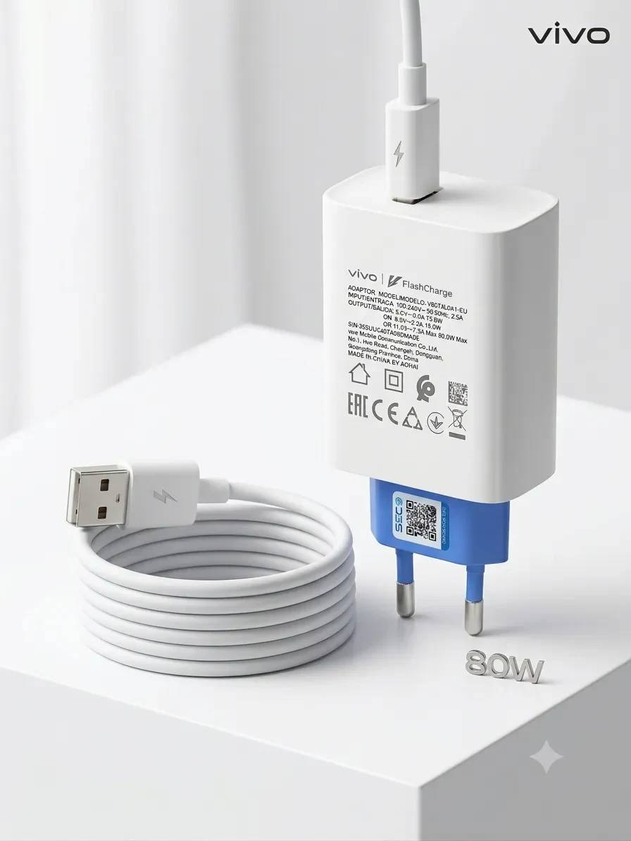 Original vivo 80W FlashCharge Power Adapter with Type-C Cable