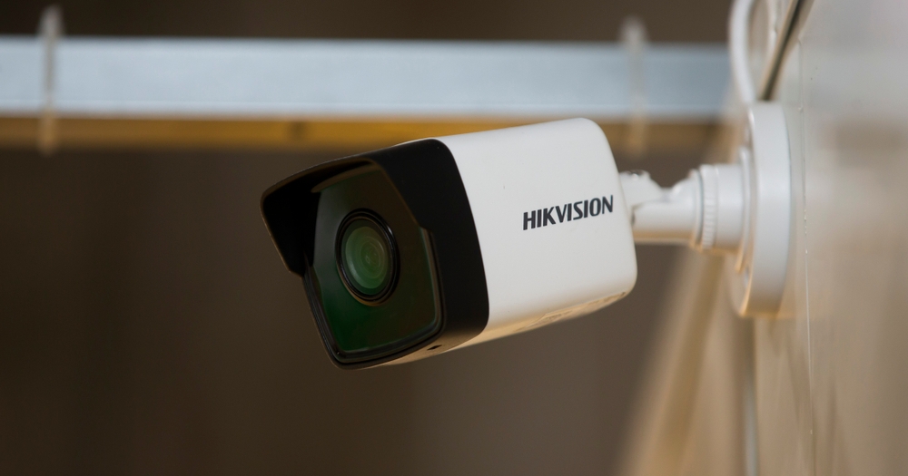Hikvision outdoor security camera mounted on a wall, designed for surveillance and monitoring purposes.