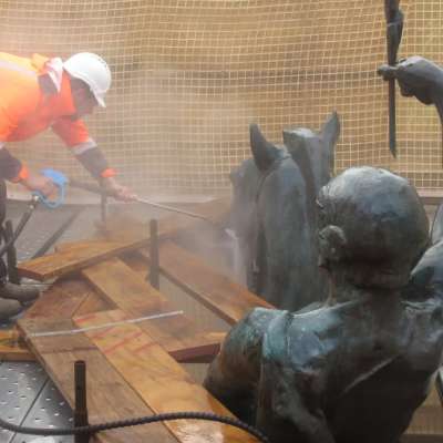 During treatment- conservators at work 