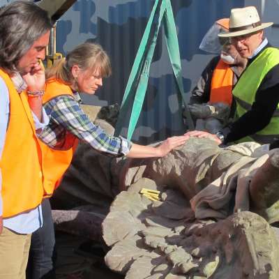 During treatment- sculpture is transported