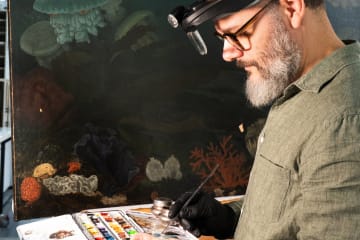 Matteo Volonte, Head of Paintings Conservation, treating the Medusae painting