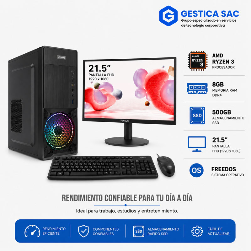 PC AMD Ryzen 3, 8GB RAM, 500GB SSD