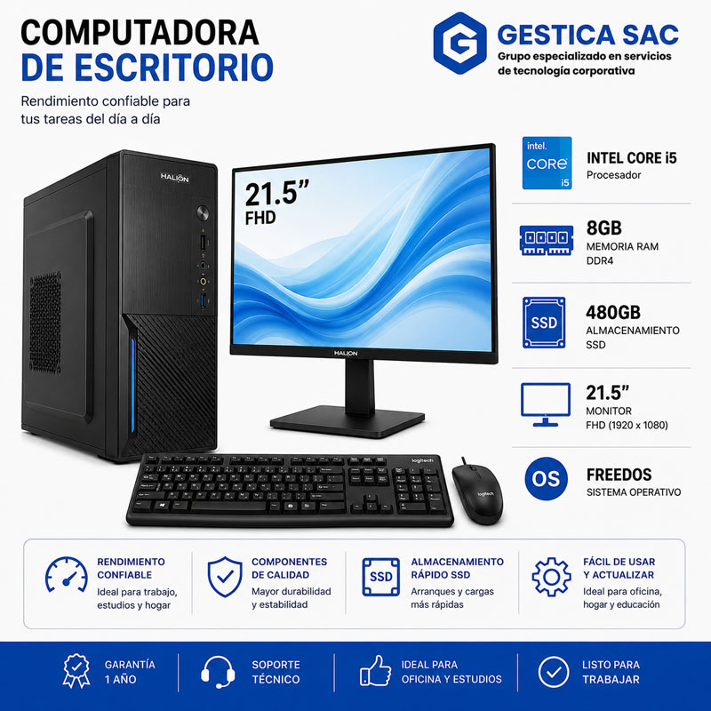 COMPUTADORA DE ESCRITORIO CORE I5, RAM 8GB, SSD 480GB