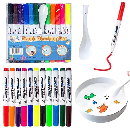11 Pcs Magical Water Pens | Floating Ink Marker Pen Set for Kids | Water Drawing Kit with Ceramic Spoon | Water-Based Doodle Markers for Drawing | Multicolor