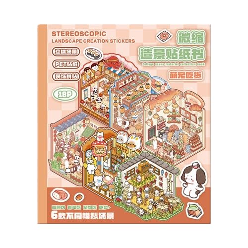 3D Cartoon Sticker Book for Kids – 18 Sheets | Includes 6 Scene Cards & 12 PET Sticker Sheets |DIY Cartoon Collage Activity Book for Fun & Learning
