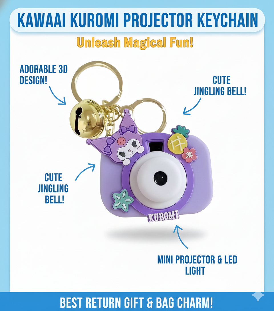 Mini Camera Projector Keychain (Pack of 1) | Kawaii Toy Keyring with LED Light & Bell | Best Return Gifts for Kids & Girls | Assorted Theme