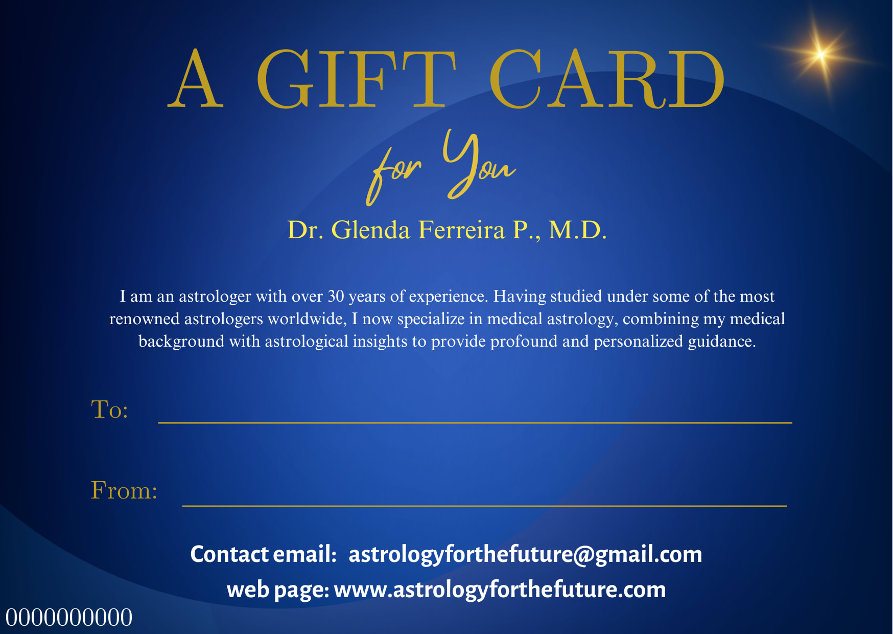 The image of an example gift Astrology for the Future Gift card.