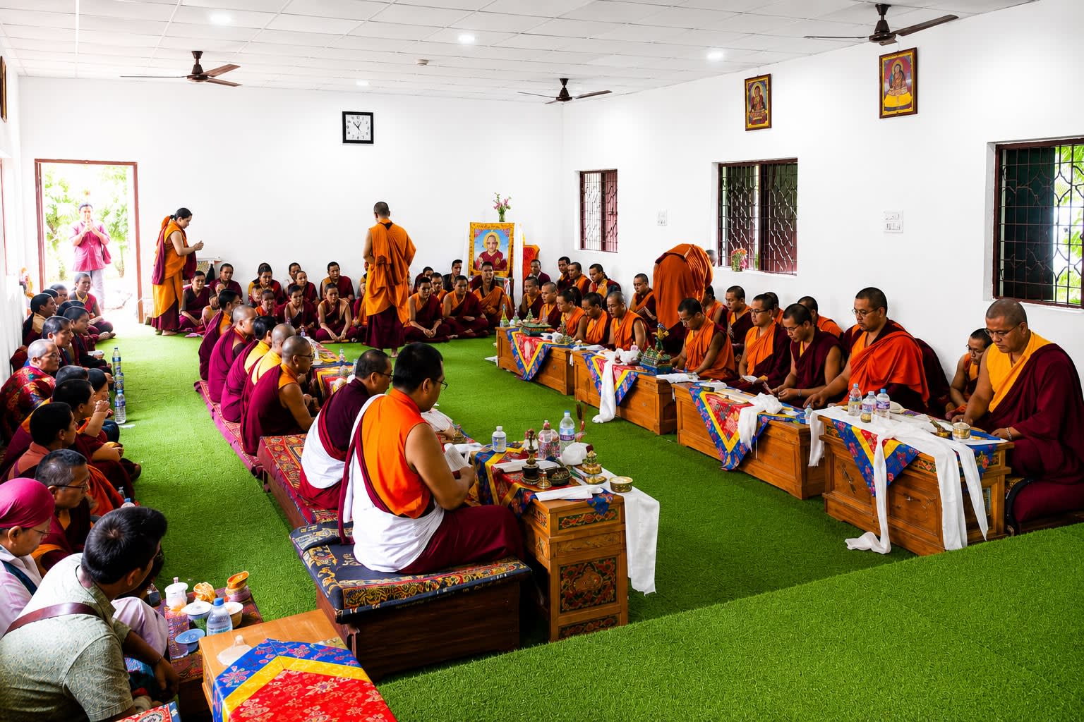 A modern monastic residential and educational building featuring traditional Tibetan architectural elements