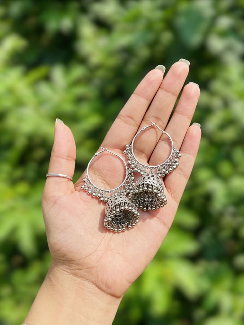 Oxidised Hoop Bali Jhumka Earrings