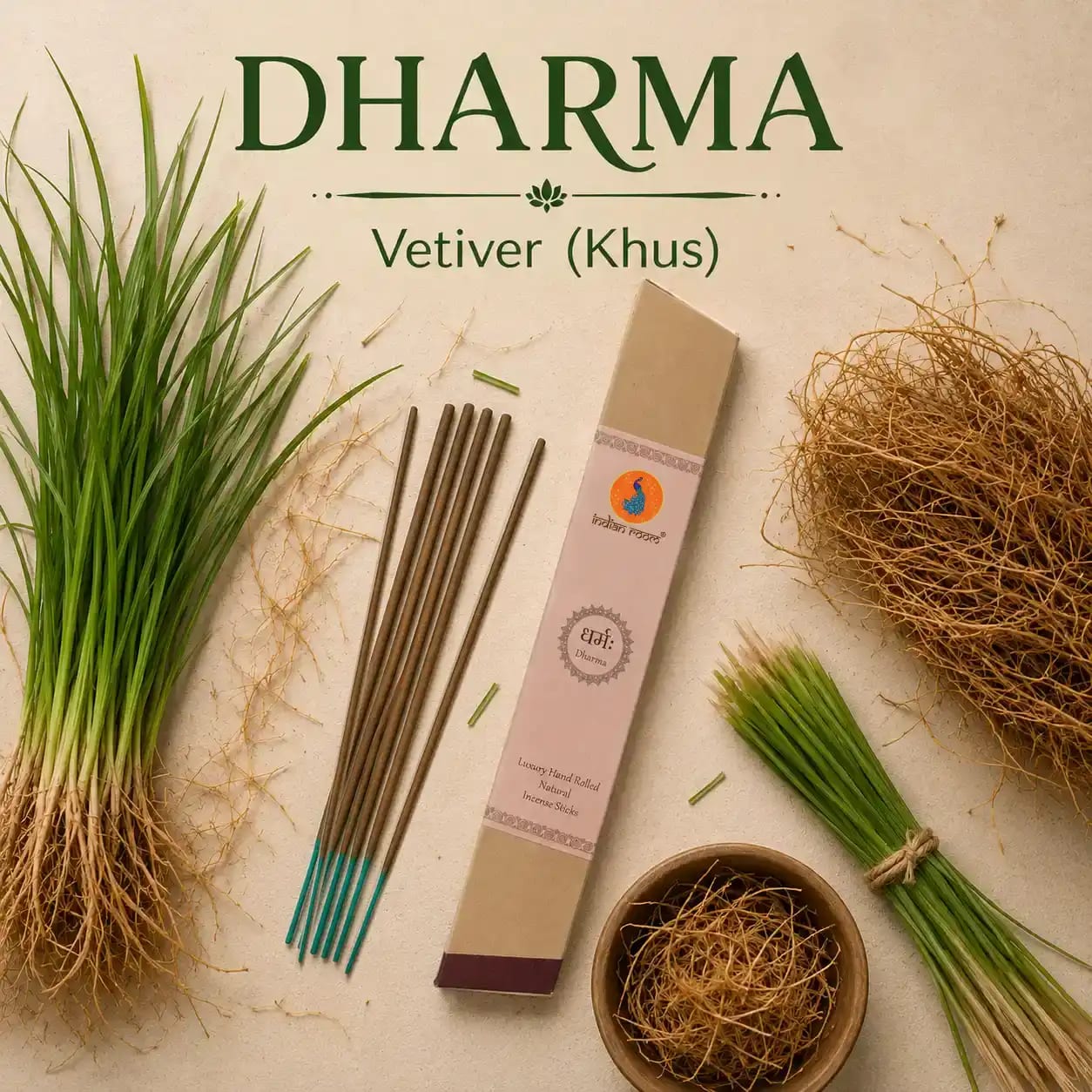 "Dharma" Vetiver (Khus) Natural Hand-Rolled Incense Sticks
