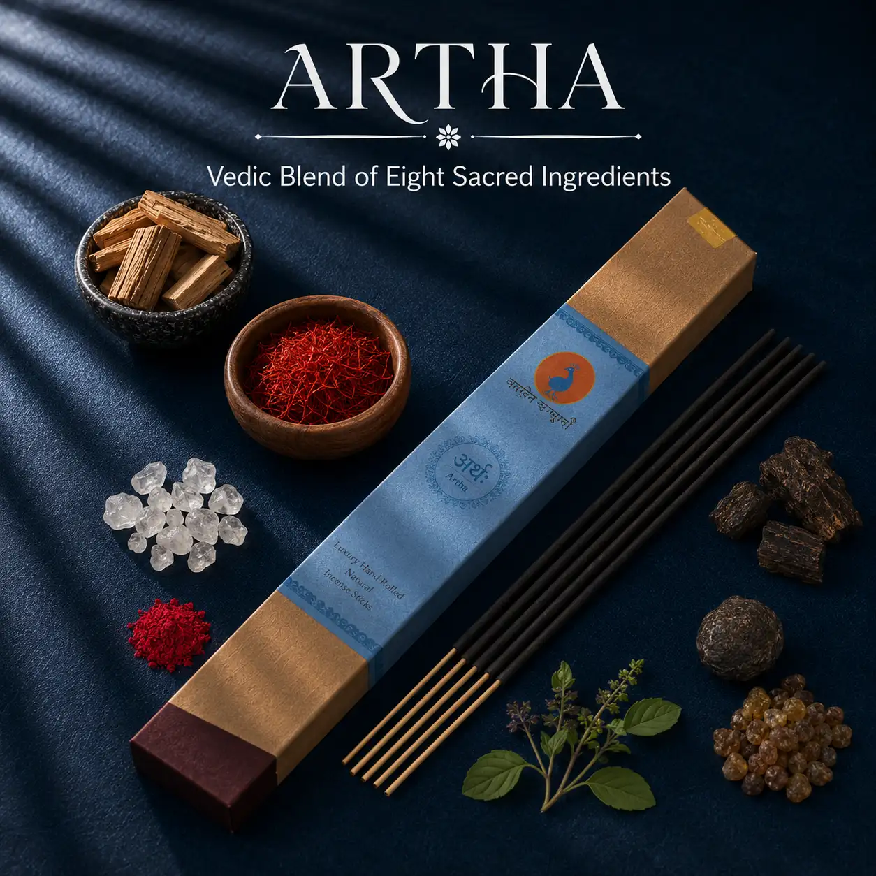 "Artha" Vedic Blend of Eight Sacred Ingredients - Natural Hand Rolled Incense Sticks