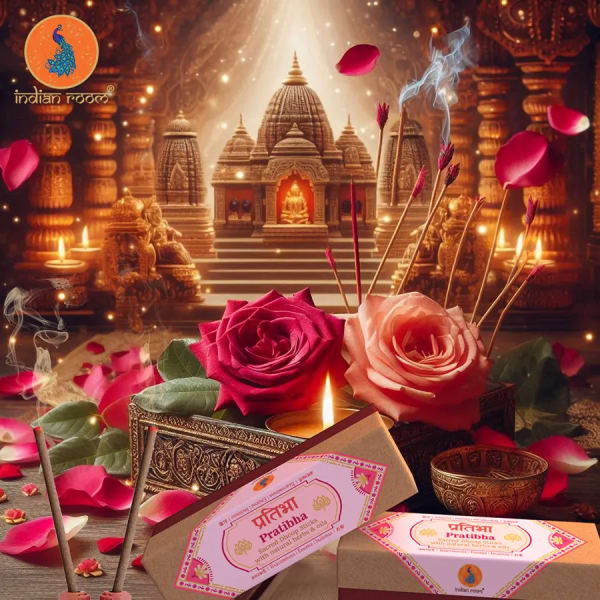 Indian Room’s Hand-Rolled Rose Dhoop Pratibha | Finest Rose Petals & Herbal Extracts | Charcoal-Free | for Pooja, Havan, Yoga, Spa & Aromatherapy