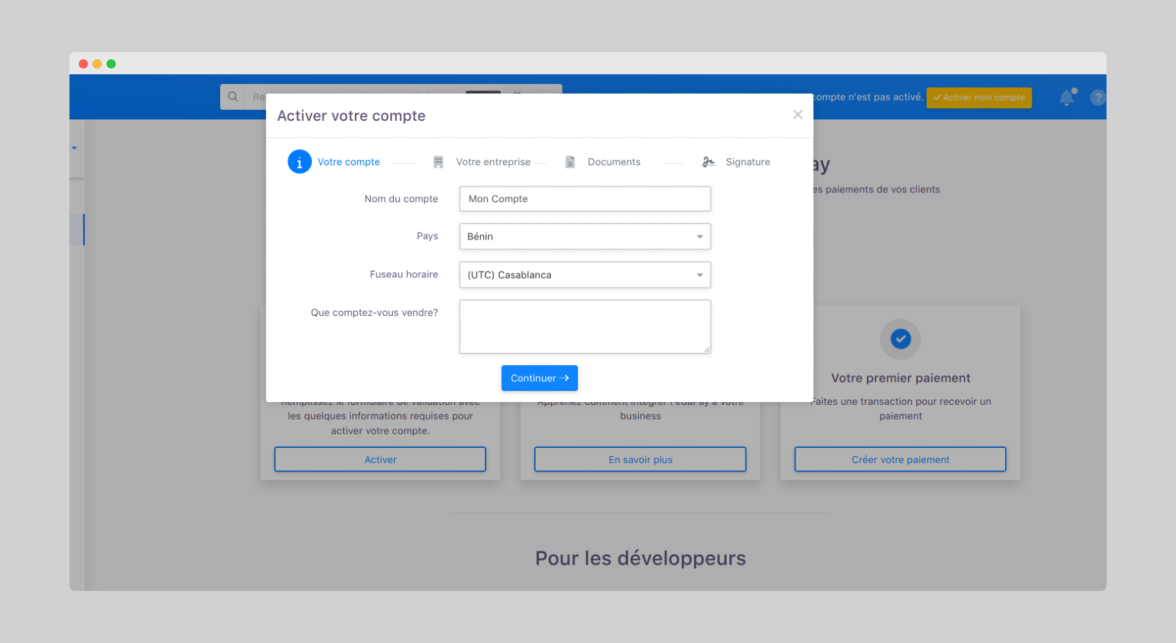 Formulaire de validation de compte live
