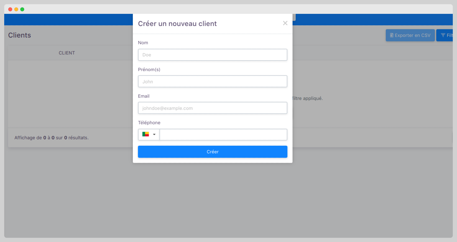 Formulaire d'ajout de client