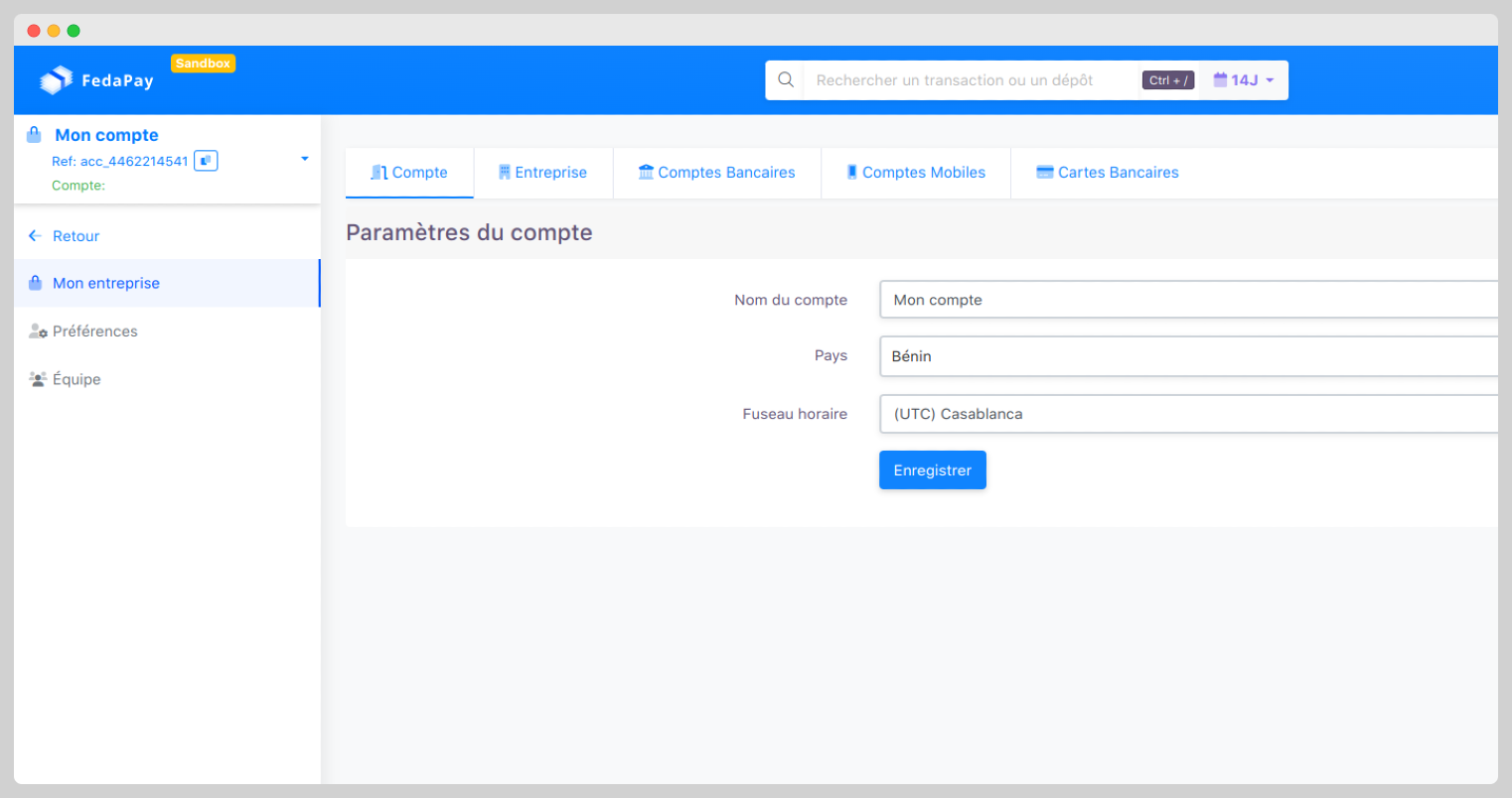 images montrant la page des paramètres d'entreprise
