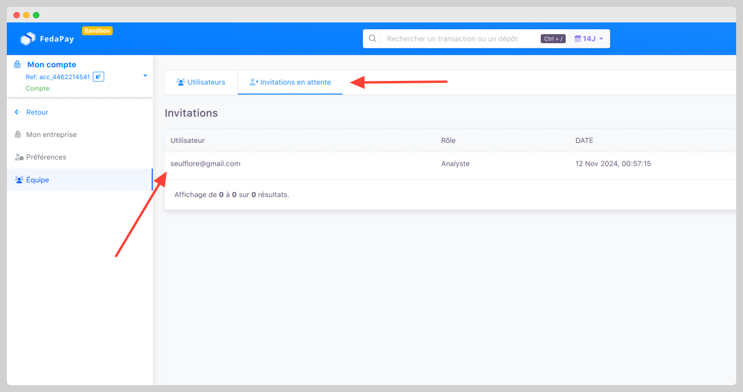 une image montrant la page d'invitation avec les collaborateurs en instance