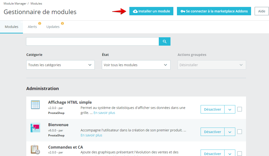 Image montrant comment accéder à l'installation des modules