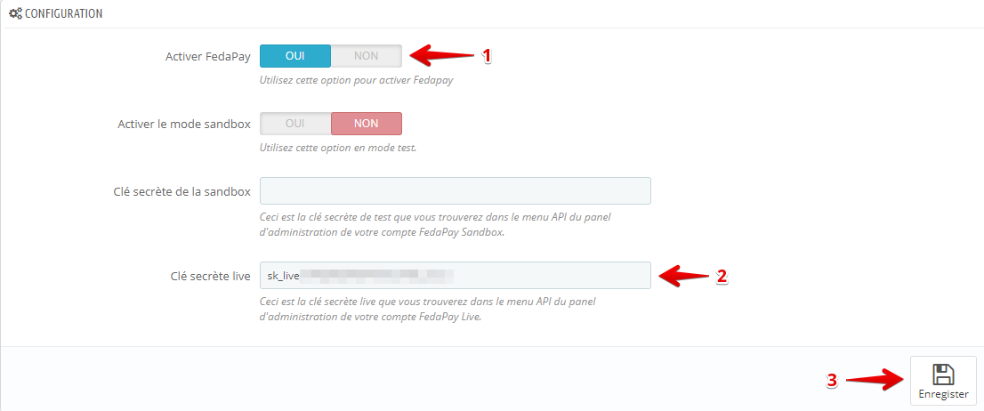 Image montrant la configuration en live