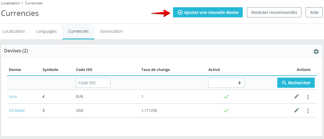 Image montrant l'ajout d'une devise