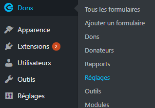 Image montrant l'accès aux paramètres