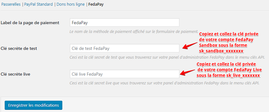 Image montrant où récupérer les clés API