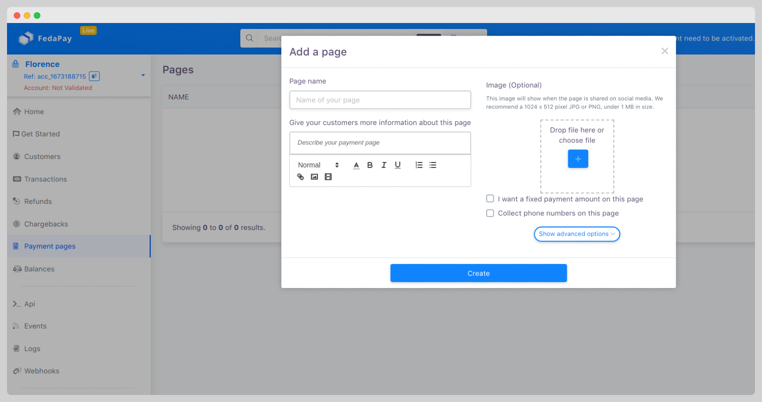 Payment Page Creation Form