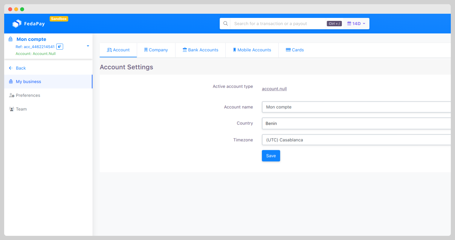 images showing the business settings page