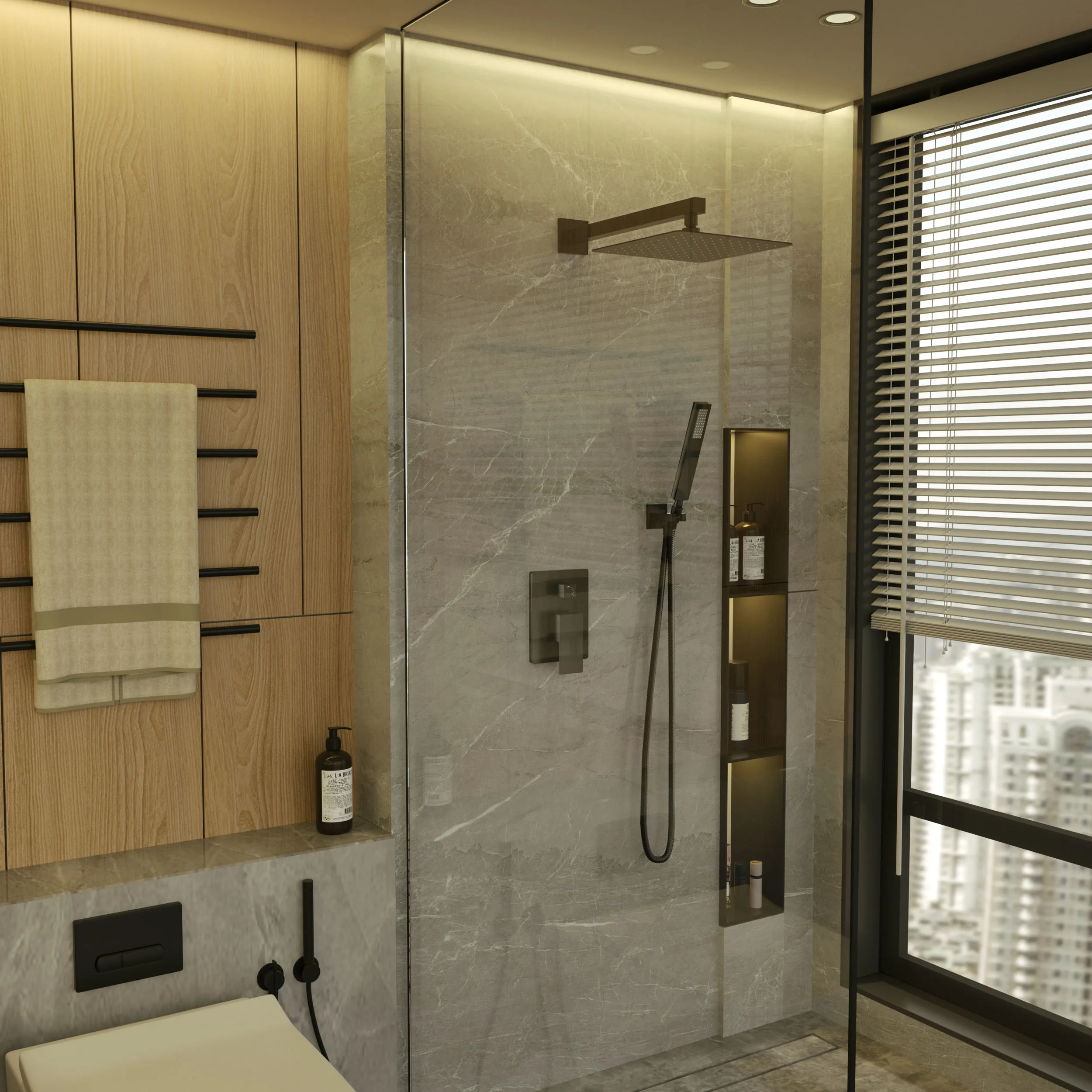 LT-SE603 Black Shower System, 12-Inch Rain Showerhead and Handheld Spray Combo