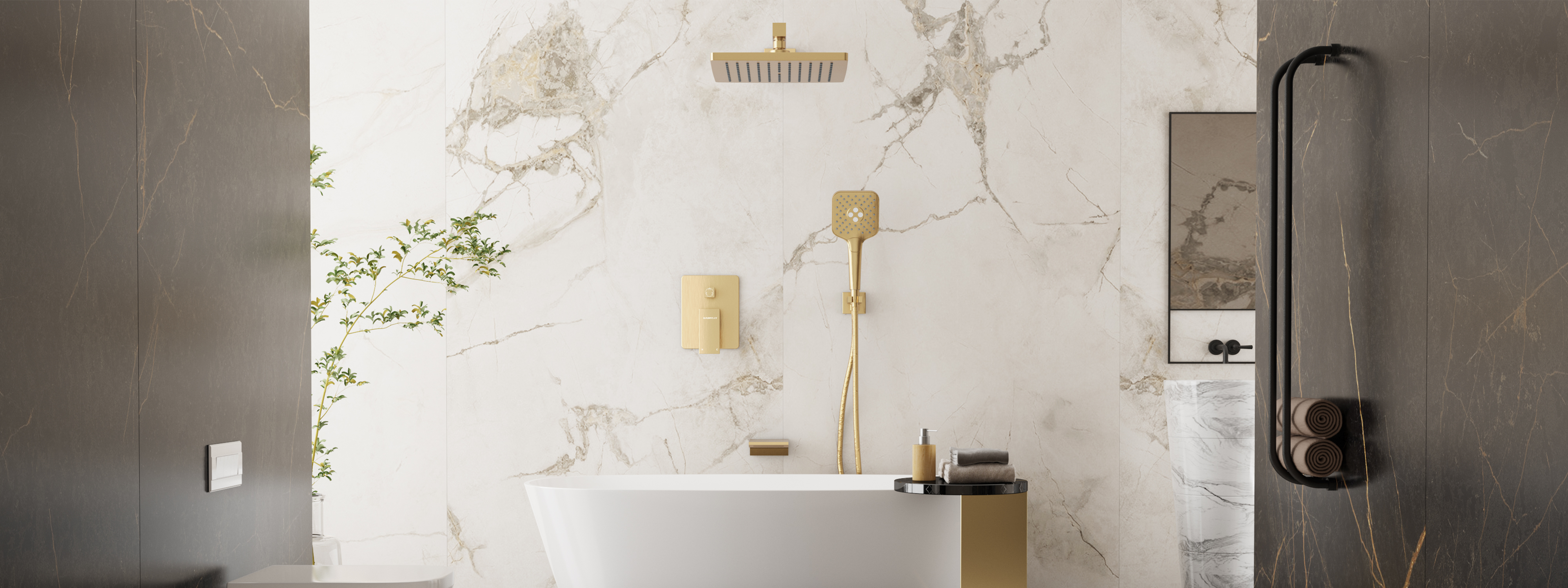 Luxury walk-in shower enclosure with matte black frame