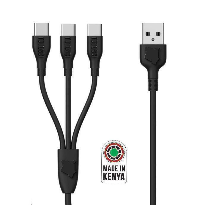 TOTOSCI 3 in1 USB Cable (Type C) Black: Made in Kenya