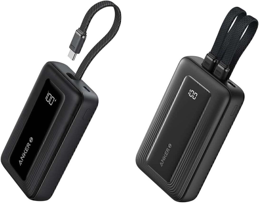 Anker Power Bank (10K,30W, Built-In Usb-C+Lightning Cable) Black (A1680H11)