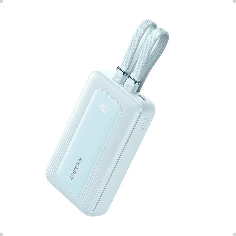 Anker Power Bank (10K,30W, Built-In Usb-C+Lightning Cable) Blue (A1680H31)