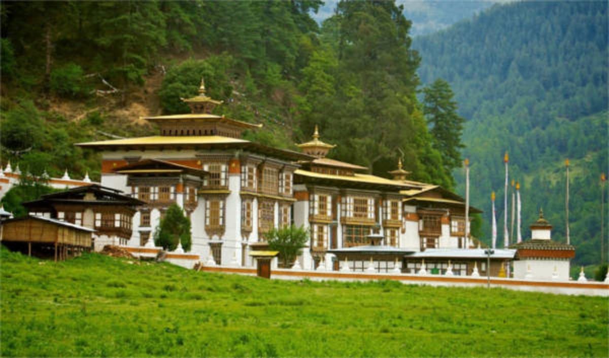 Kurjey Lhakhang temple complex among cypresses in Bumthang