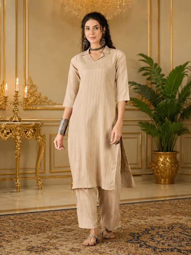 Cream Printed Suit Set