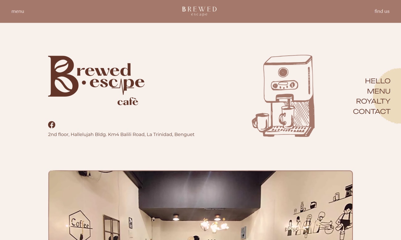 Brewed Escape café website screenshot