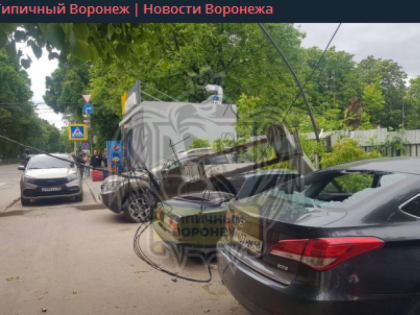 Мусоровоз повалил столб на припаркованные авто в Воронеже