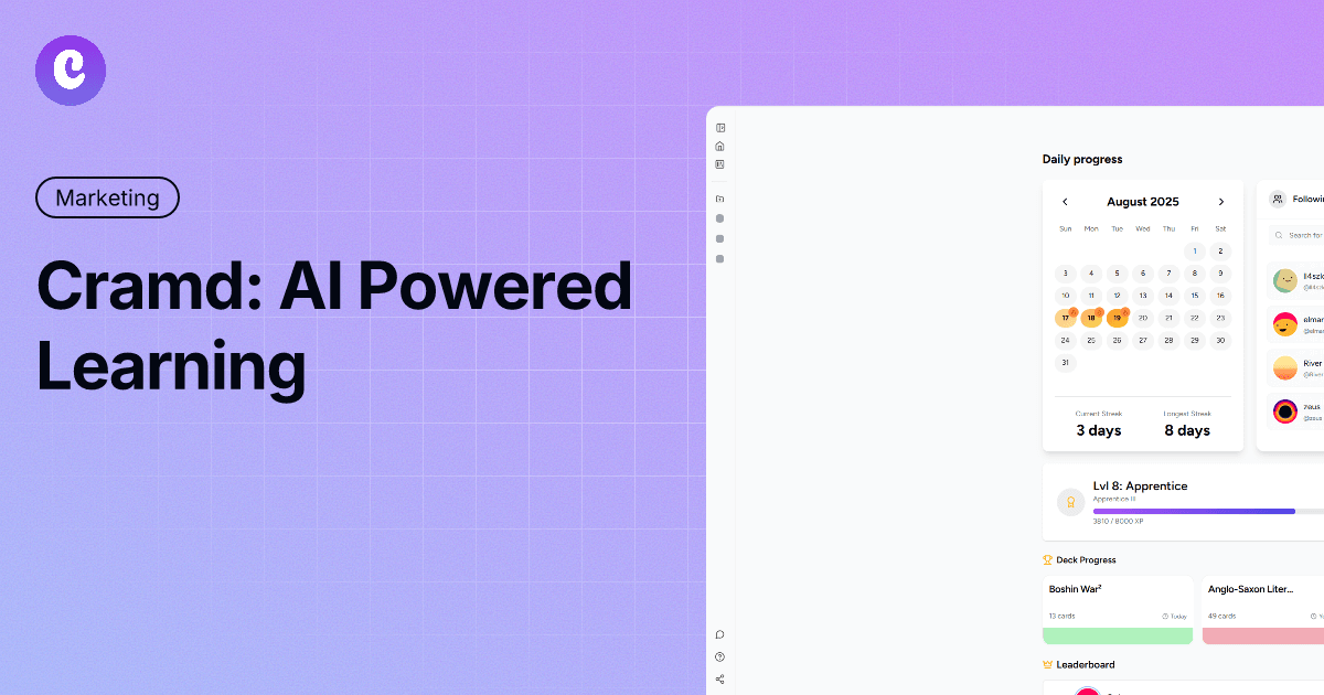 Dashboard preview of Cramd's AI flashcard generator platform.