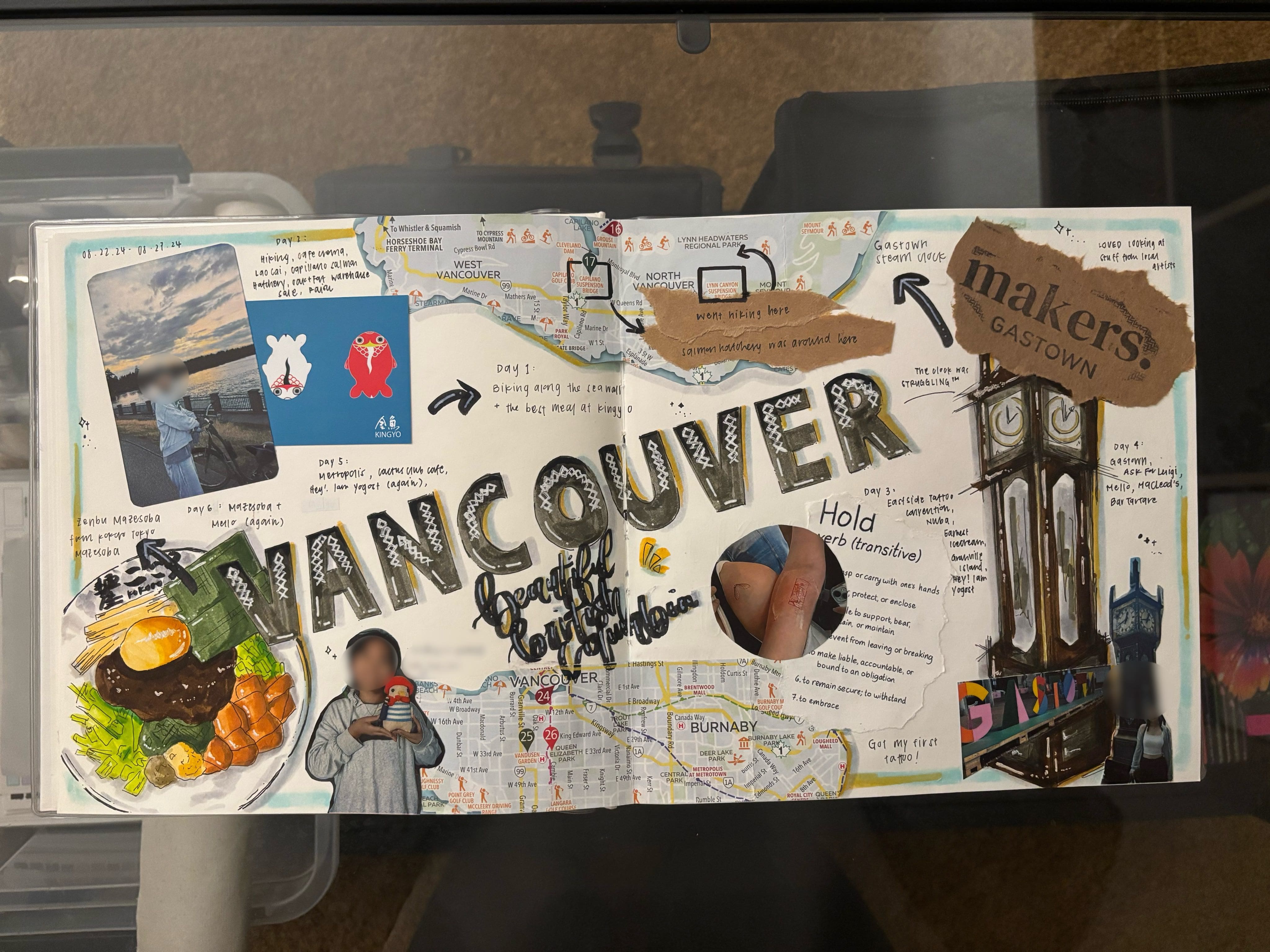 page from scrapbook showcasing a trip to Vancouver