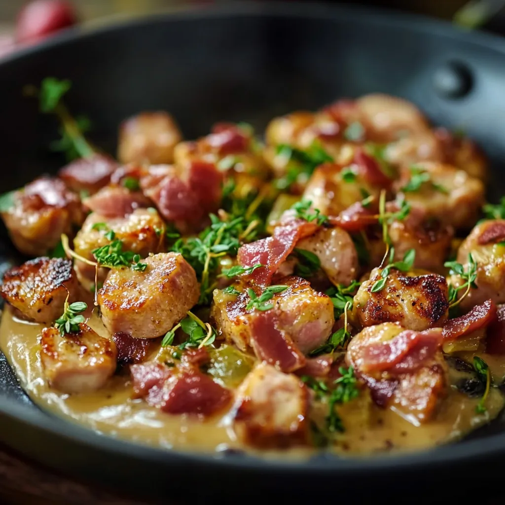Gebackener Rosenkohl mit Speck und Senfsoße