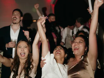 Wedding celebration with guests dancing