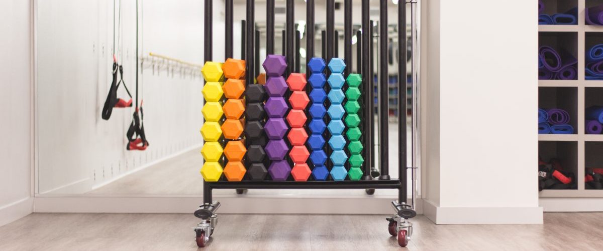 Colored weights inside a gym - Virtuagym