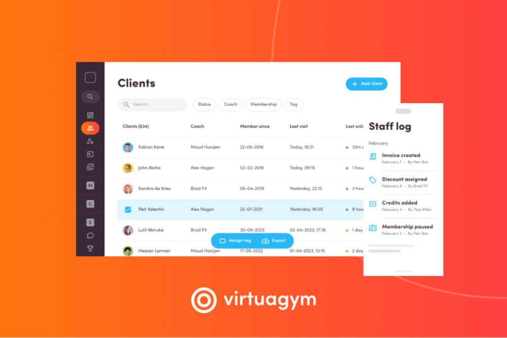 Clients tab overview in Virtuagym app