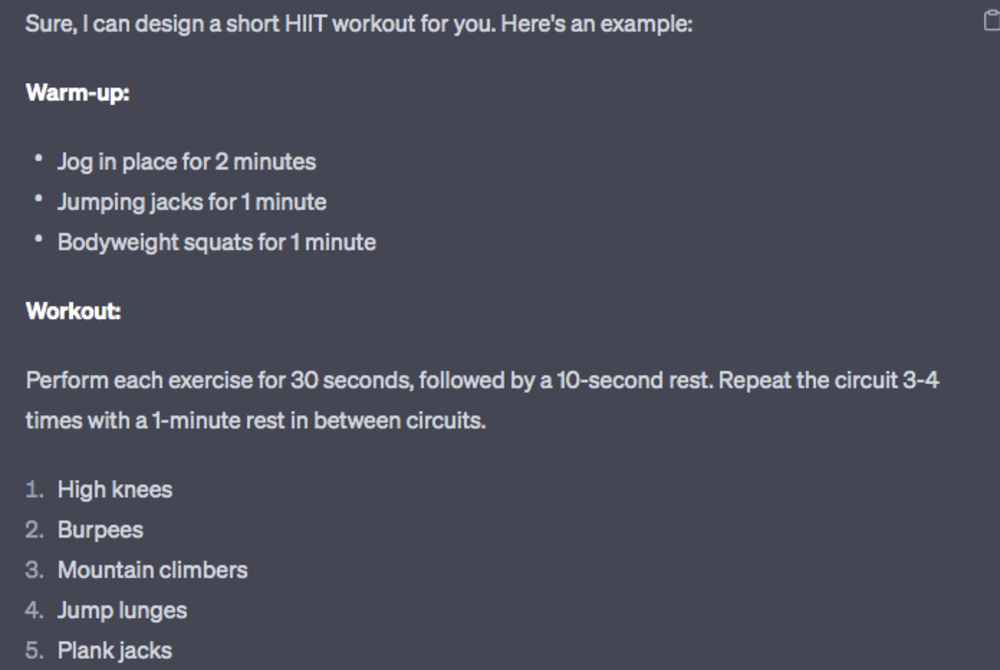ChatGPT workouts