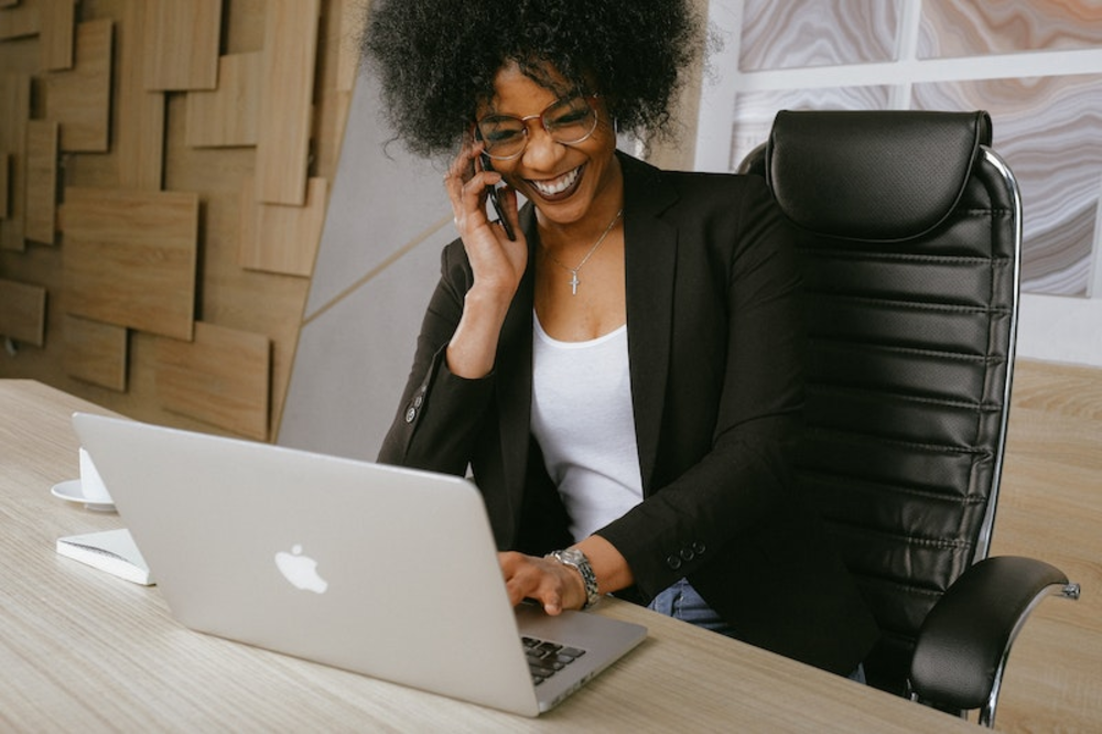 a woman talking on a phone