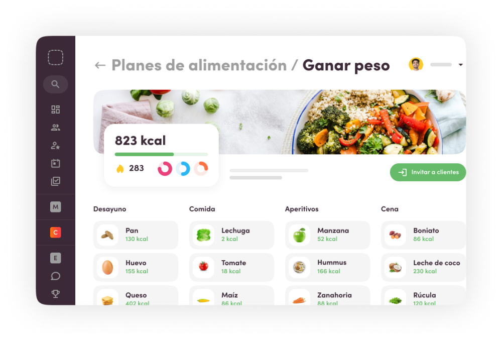 Plan de nutrición con Virtuagym