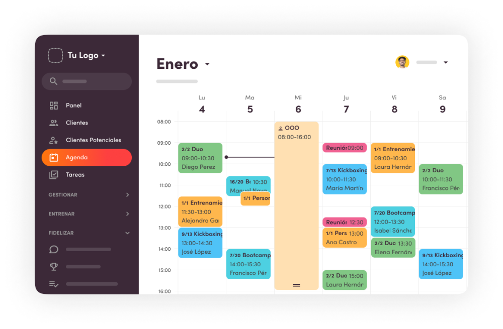 Panel con horarios en formato agenda