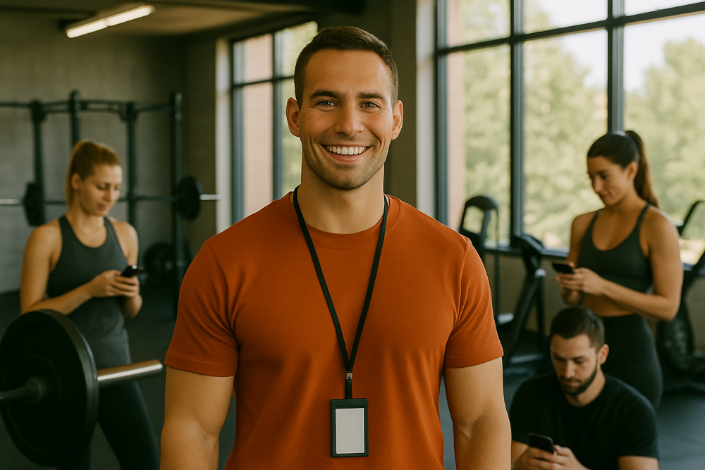 A gym owner doing the administrative tasks at this fitness facility
