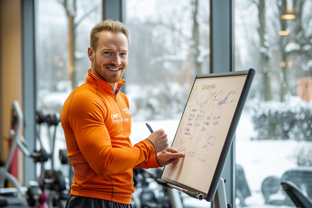 Personal trainer with muscles preparing a great workout during cold weather