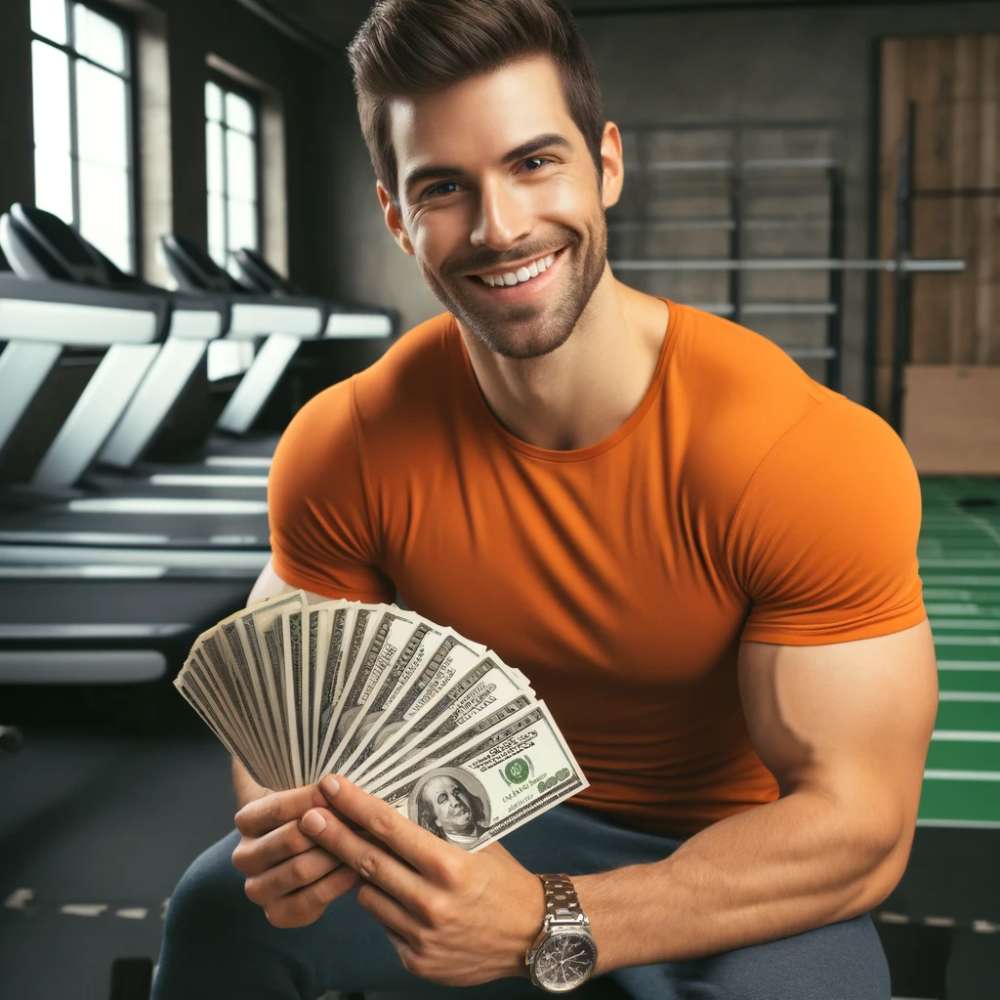a personal trainer holding a cash in his hands