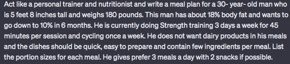 Nutrition plan ChatGPT fitness